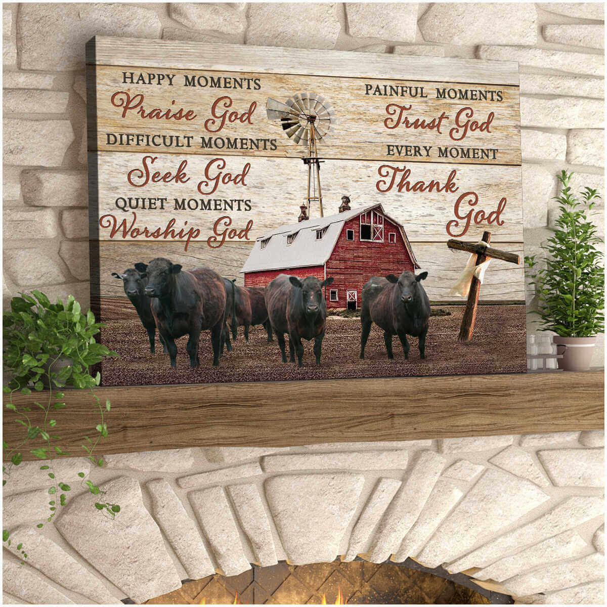 Mostsuit Farm Farmhouse Angus Cows Canvas Poster Thank God Wall Art Decor