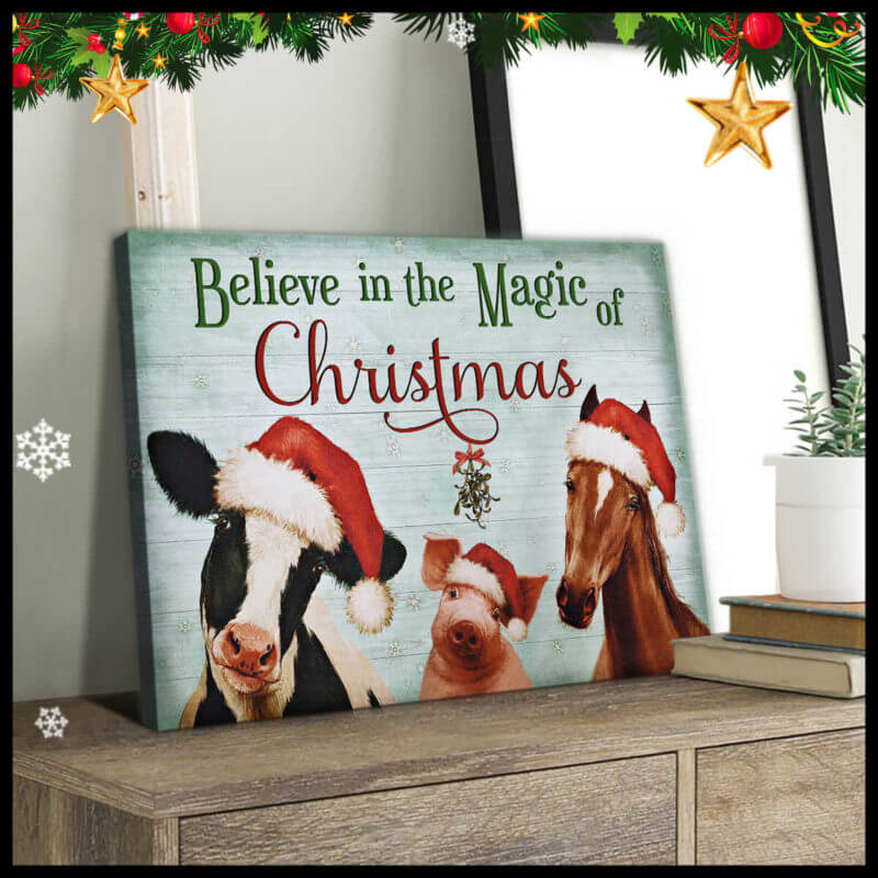 Mostsuit Magic Of Christmas Farm Animals Farmhouse Canvas Poster Wall Art Decor