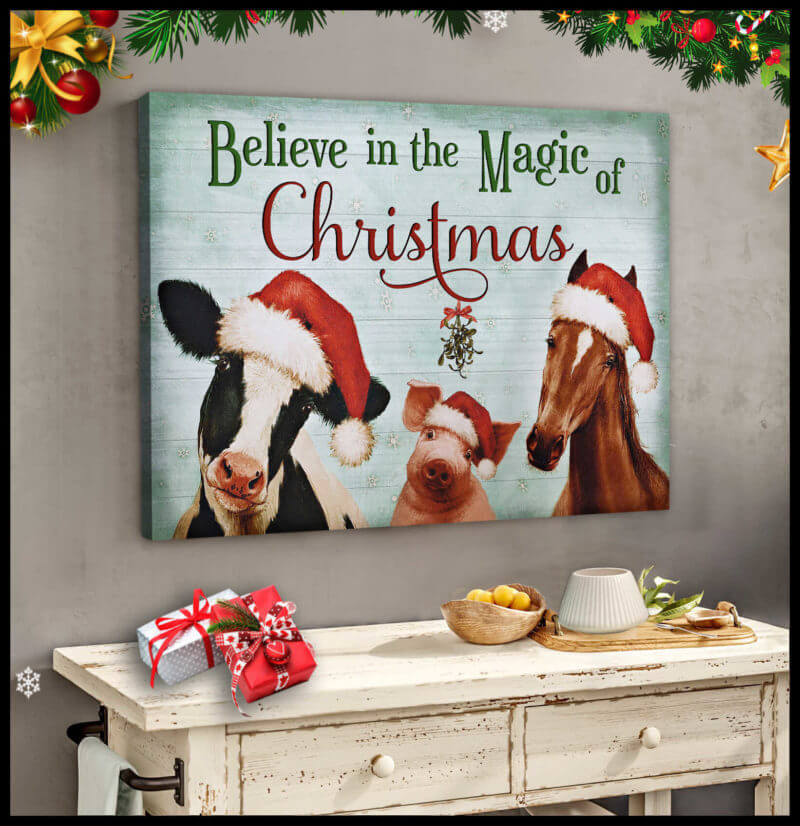 Mostsuit Magic Of Christmas Farm Animals Farmhouse Canvas Poster Wall Art Decor
