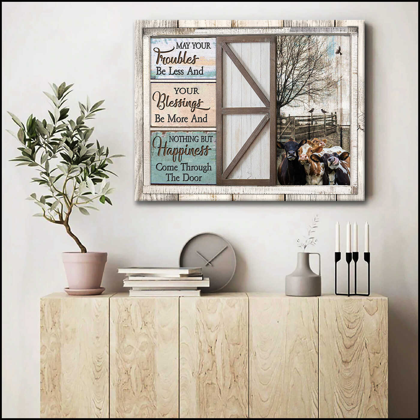Mostsuit May your troubles be less and your blessings be more Cows Farm Farmhouse Canvas Wall Art Decor