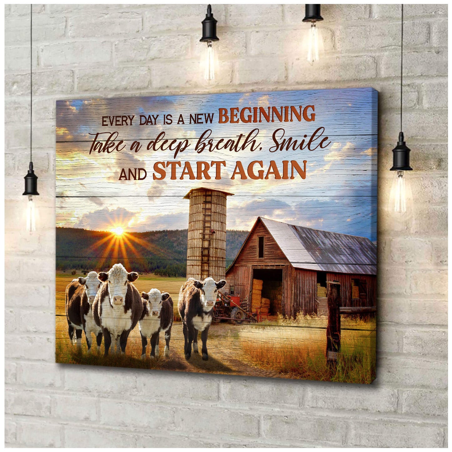 Mostsuit Every Day Is A New Beginning Hereford Cows and Farm Canvas Poster Wall Art Decor