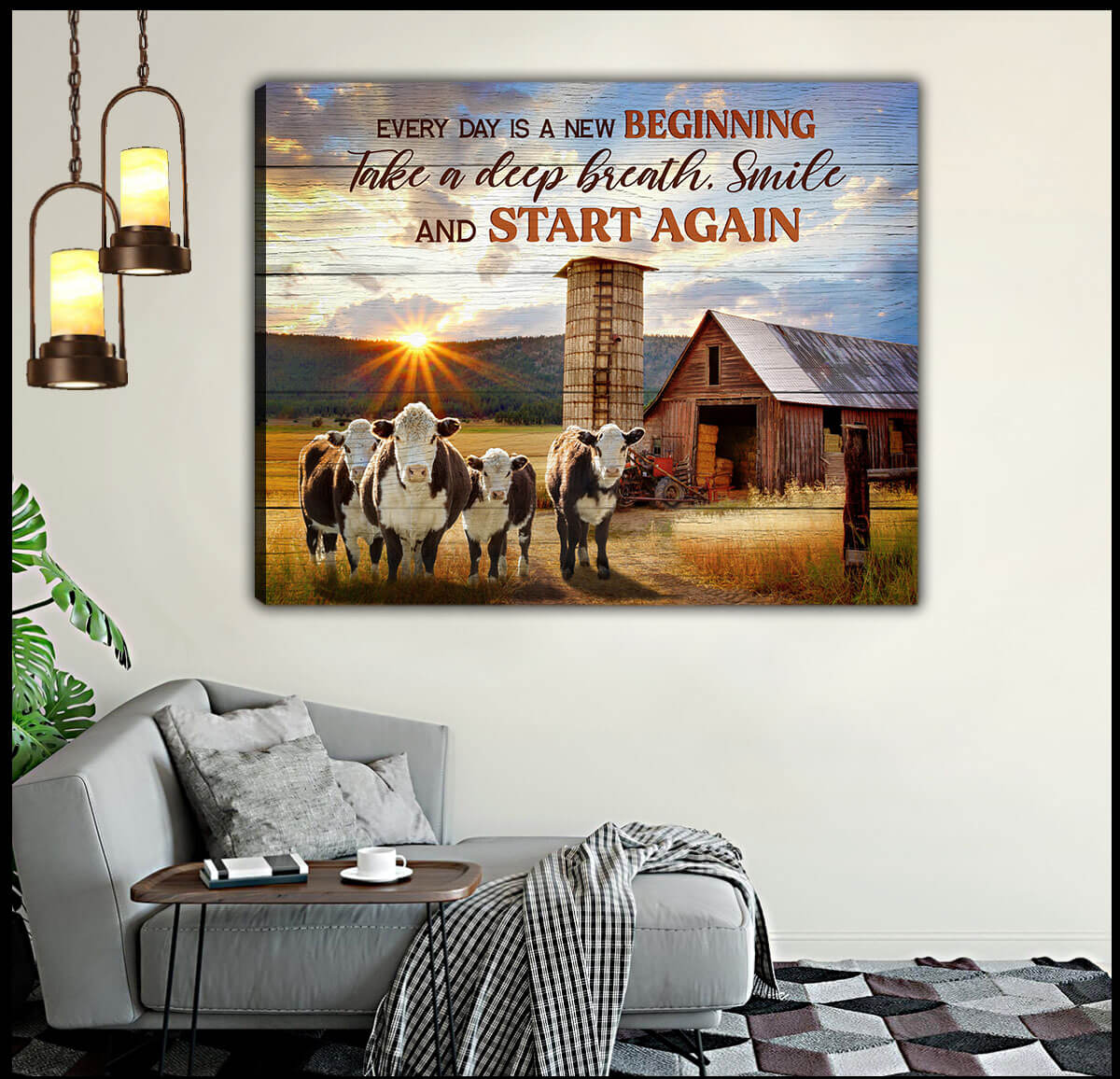 Mostsuit Every Day Is A New Beginning Hereford Cows and Farm Canvas Poster Wall Art Decor