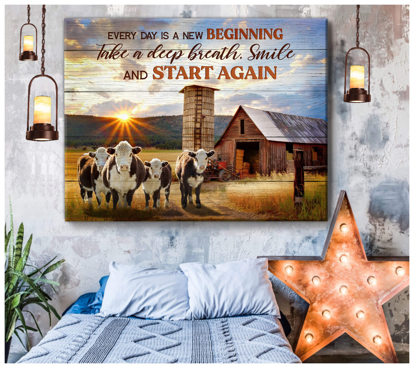Mostsuit Every Day Is A New Beginning Hereford Cows and Farm Canvas Poster Wall Art Decor
