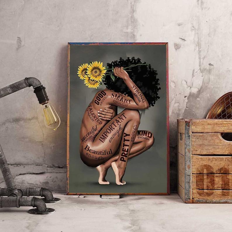 Black Woman Portrait Poster, Afro Queen Portrait, I Am Enough Poster, African American Woman Poster, Feminist Equality Vintage Poster