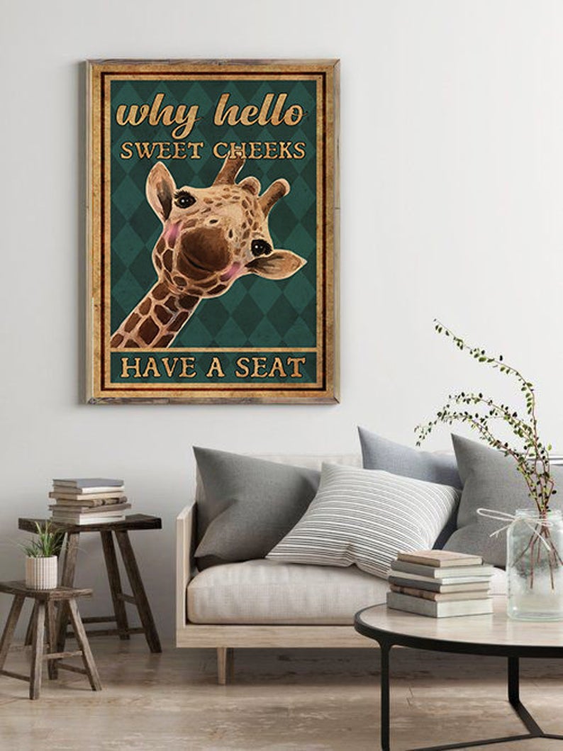 Why Hello Sweet Cheeks Have a seat Poster, Giraffe Poster Print, Funny Giraffe Poster, Nice Butt Poster, Nursery Decor, Bathroom Decor, Gift