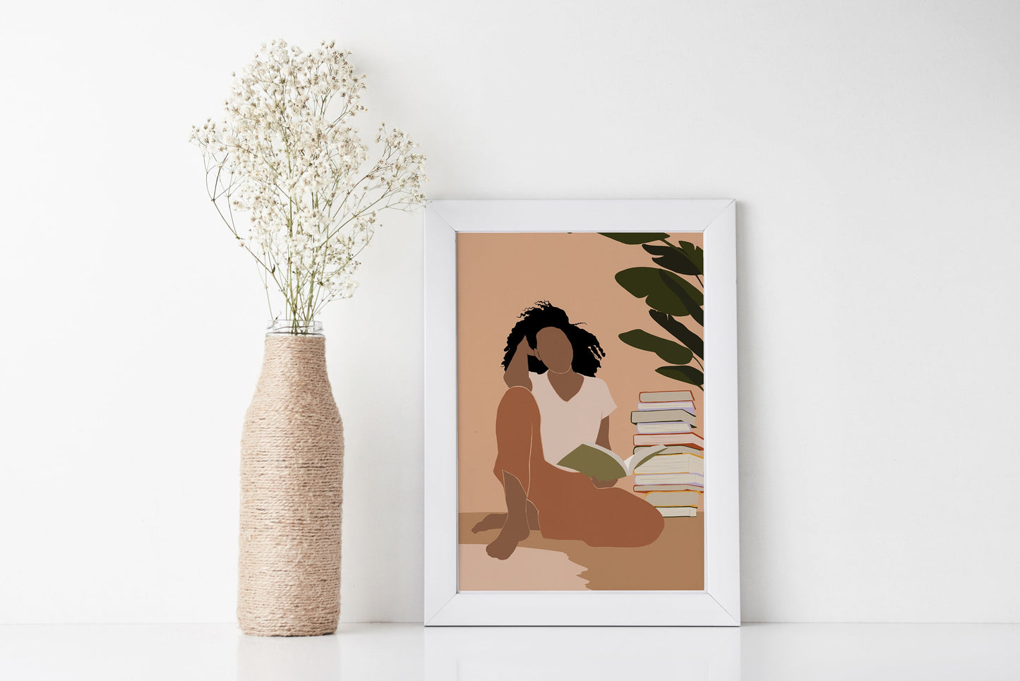 Black Woman Wall Art, INSTANT DOWNLOAD, Boho Wall Art Print, Printable Wall Art, Digital Art, African American Art, Girl Reading Book Art.
