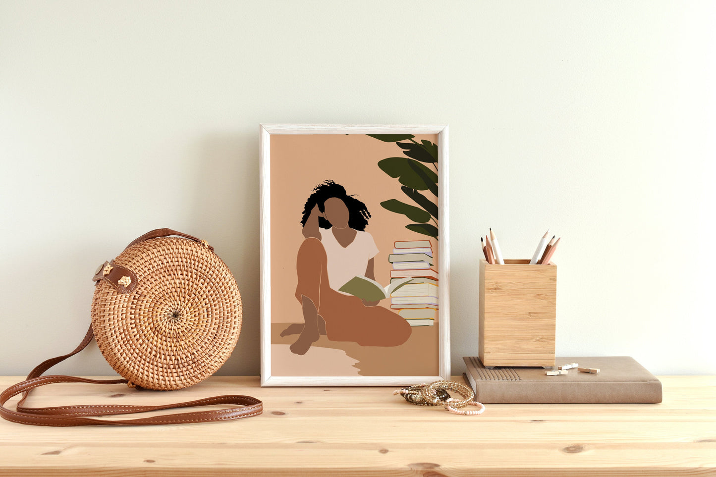 Black Woman Wall Art, INSTANT DOWNLOAD, Boho Wall Art Print, Printable Wall Art, Digital Art, African American Art, Girl Reading Book Art.