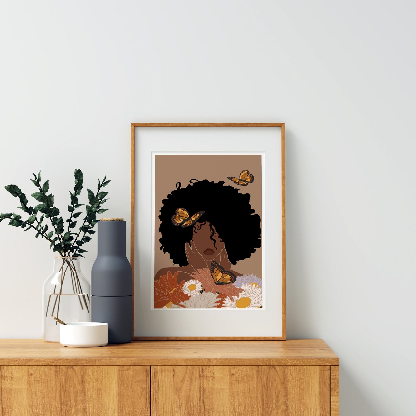 Black Woman Art, INSTANT DOWNLOAD, Flower Woman Art, Printable Art, Boho Wall Art, Fashion print, Black Girl Art Print, Black Woman Art.