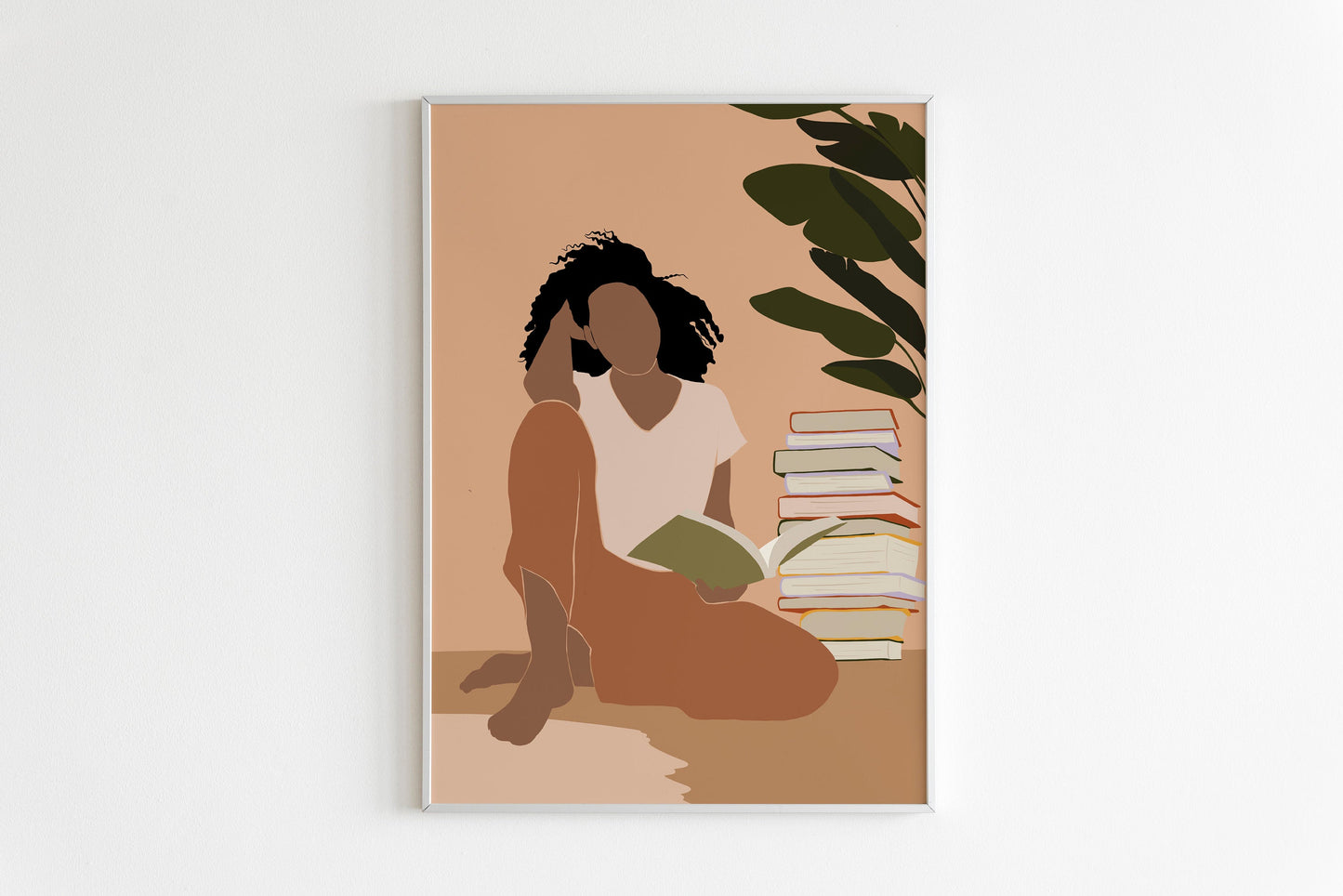 Black Woman Wall Art, INSTANT DOWNLOAD, Boho Wall Art Print, Printable Wall Art, Digital Art, African American Art, Girl Reading Book Art.