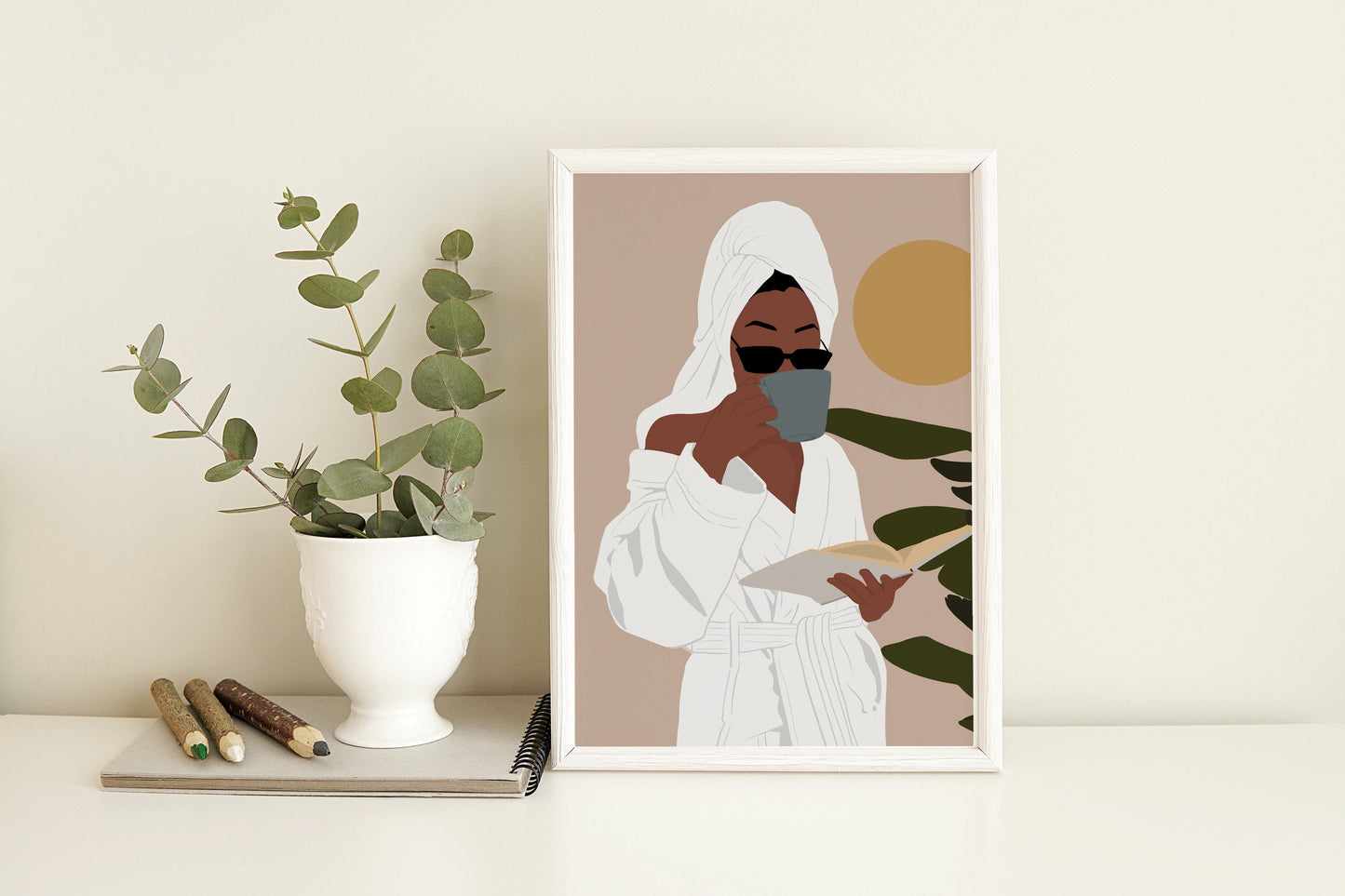 Modern black Woman Wall Art, Coffee Lover Gift, Abstract Female , Earthy Tone Print, Boho Girl Wall Decor, African American art , Girl Print