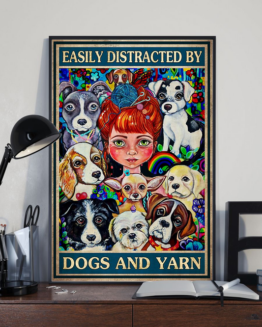 Dogs And Yarn Canvas Prints Easily Distracted Vintage Wall Art Gifts Vintage Home Wall Decor Canvas - Mostsuit