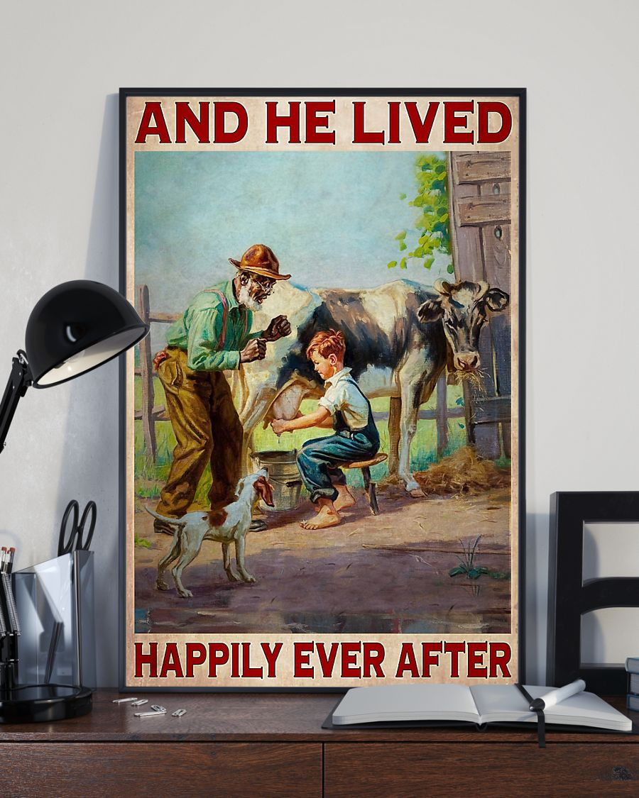 Cows Poster And He Lived Happily Ever After Farmer Vintage Room Home Decor Wall Art Gifts Idea - Mostsuit