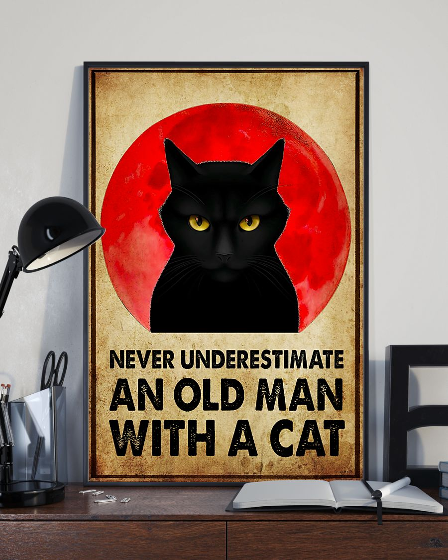Black Cat Poster Never Underestimate An Old Man Vintage Room Home Decor Wall Art Gifts Idea - Mostsuit