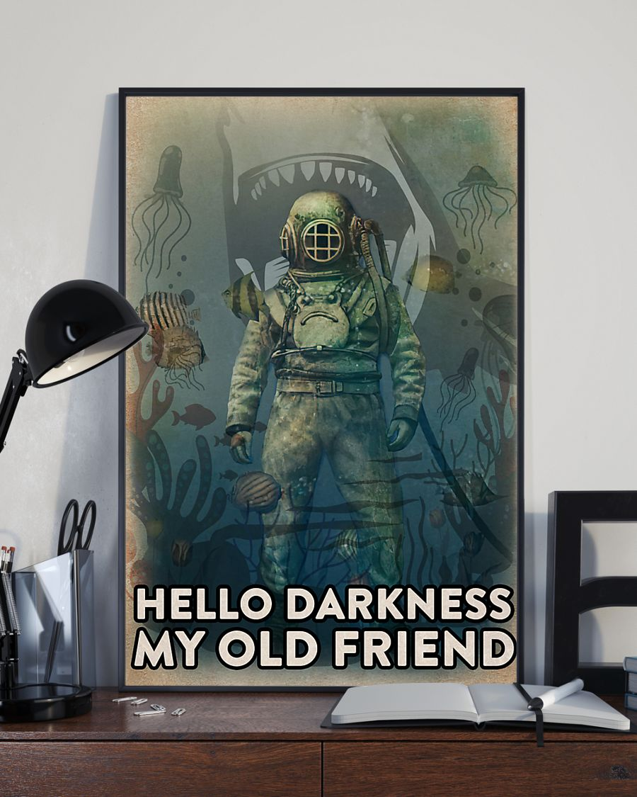 Scuba Diving Poster Hello Darkness My Old Friend Vintage Room Home Decor Wall Art Gifts Idea - Mostsuit