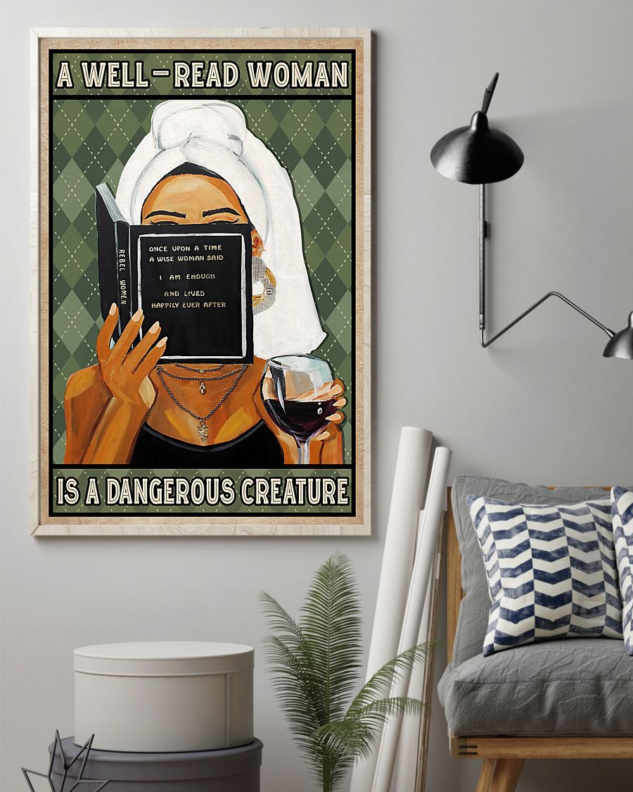 Book Wine Loves Poster A Well Read Woman Is A Dangerous Creature Vintage Room Home Decor Wall Art Gifts Idea - Mostsuit