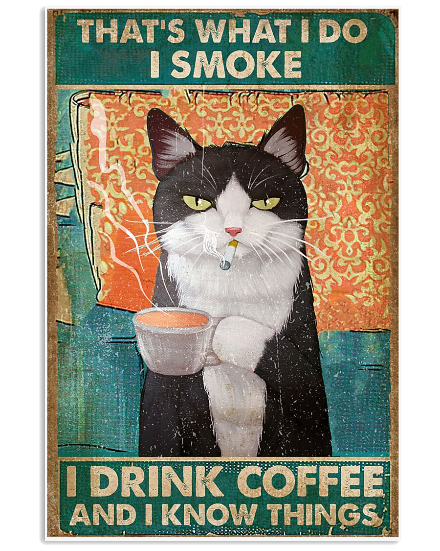 Smoking Cat Drink Coffee Canvas Prints That's What I Do Vintage Wall Art Gifts Vintage Home Wall Decor Canvas - Mostsuit