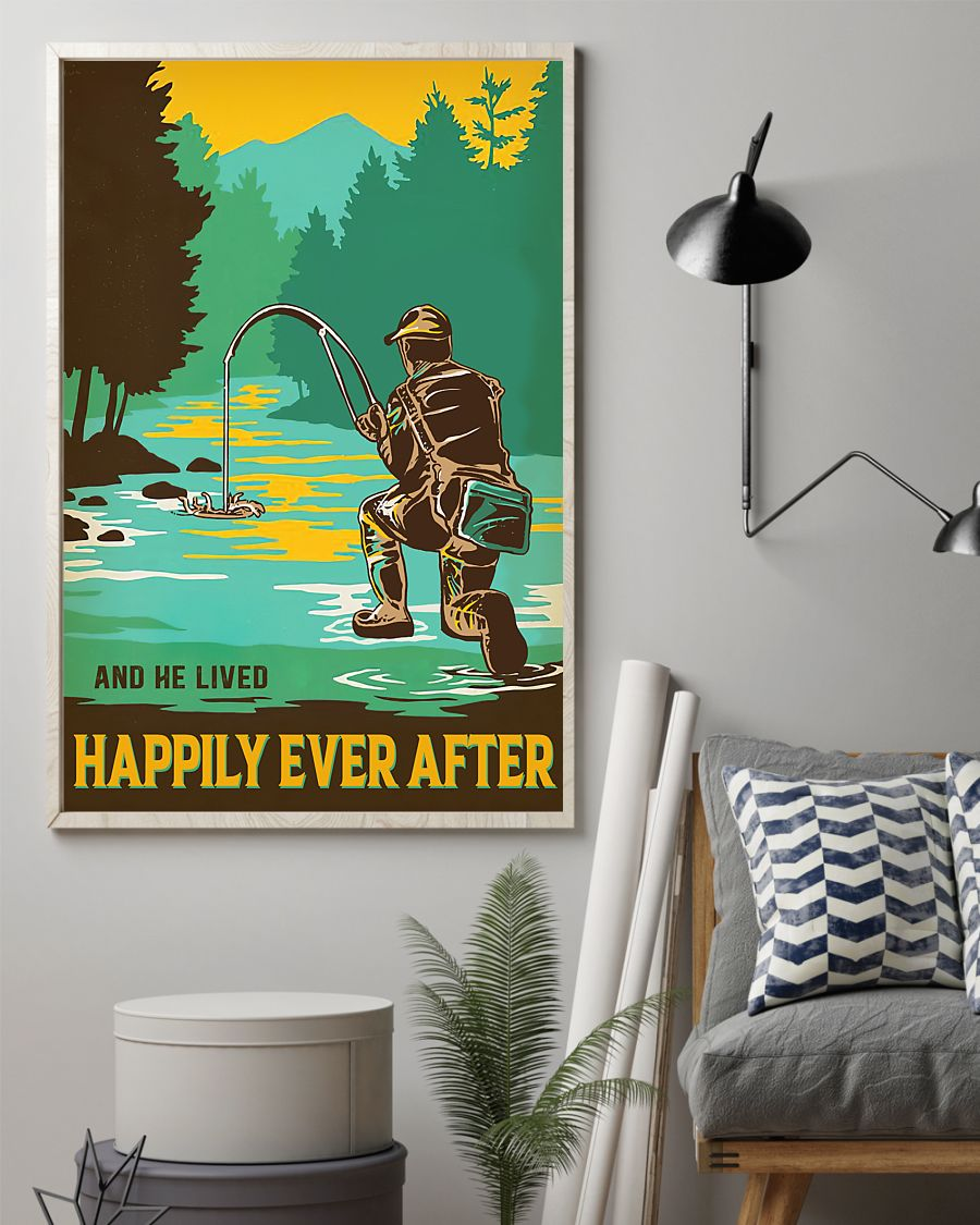 Fishing Poster And He Lived Happily Ever After Vintage Room Home Decor Wall Art Gifts Idea - Mostsuit