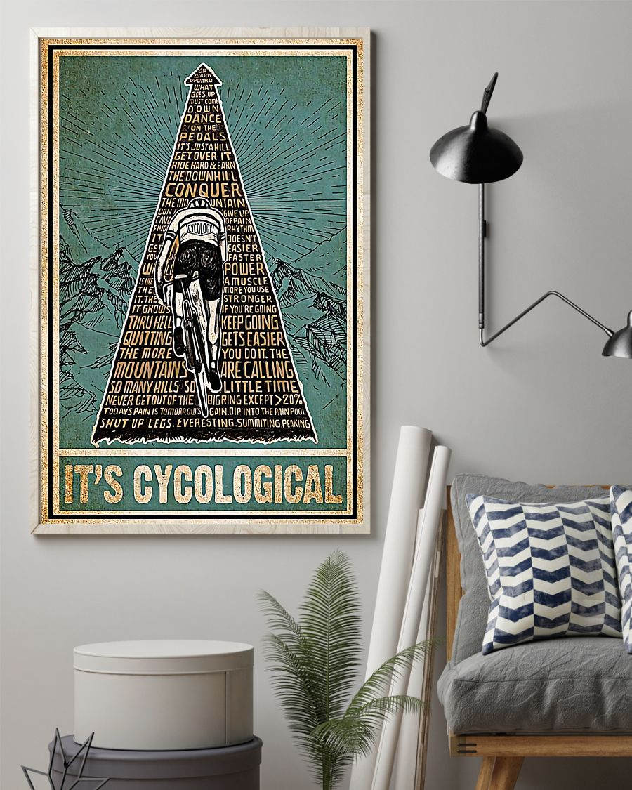 Cycling It's Cycological Poster Cyclist Vintage Wall Art Gift