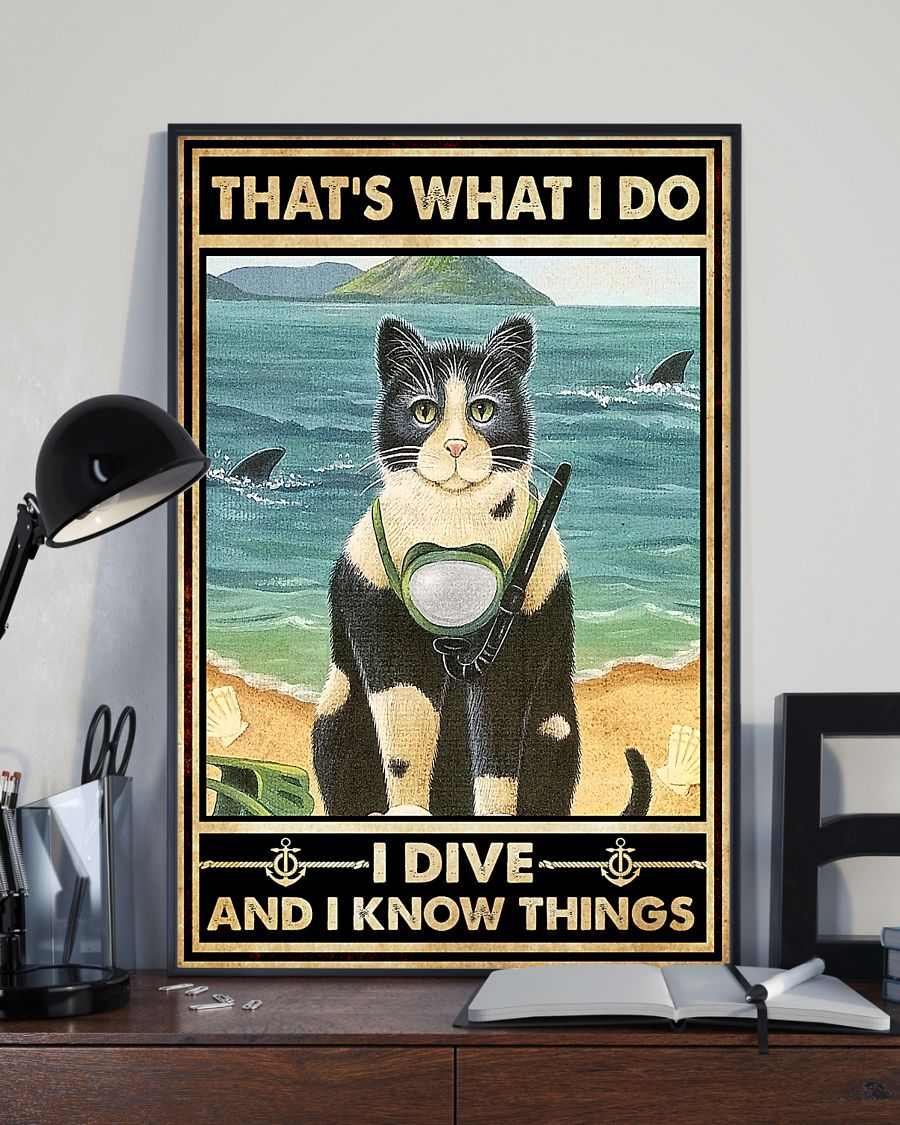 Diving Cat Loves Poster That's What I Do I Dive And I Know Things Vintage Room Home Decor Wall Art Gifts Idea - Mostsuit