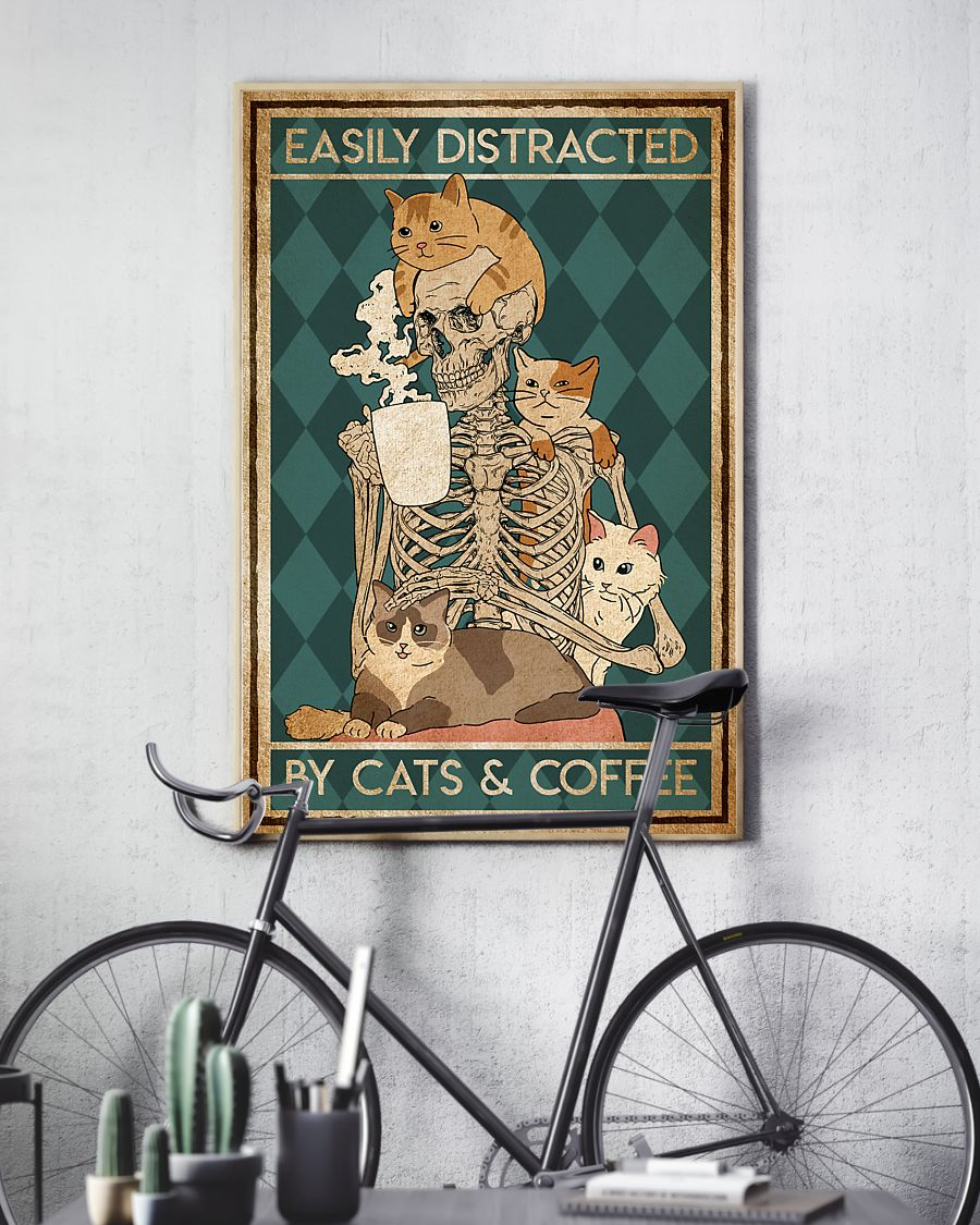 Cat Skeleton Coffee Poster Easily Distracted Vintage Room Home Decor Wall Art Gifts Idea - Mostsuit