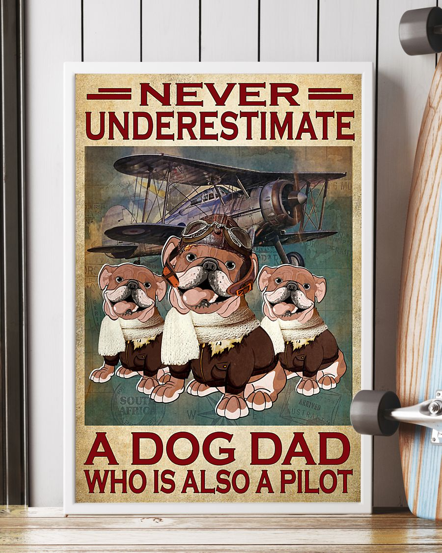 Pilot Pug Poster Never Underestimate A Dog Dad Who Is Also A Pilot Vintage Room Home Decor Wall Art Gifts Idea - Mostsuit