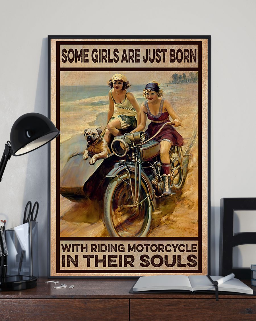 Biker Poster Some Girls Are Just Born With Riding Motorcycle In Their Souls Vintage Room Home Decor Wall Art Gifts Idea - Mostsuit