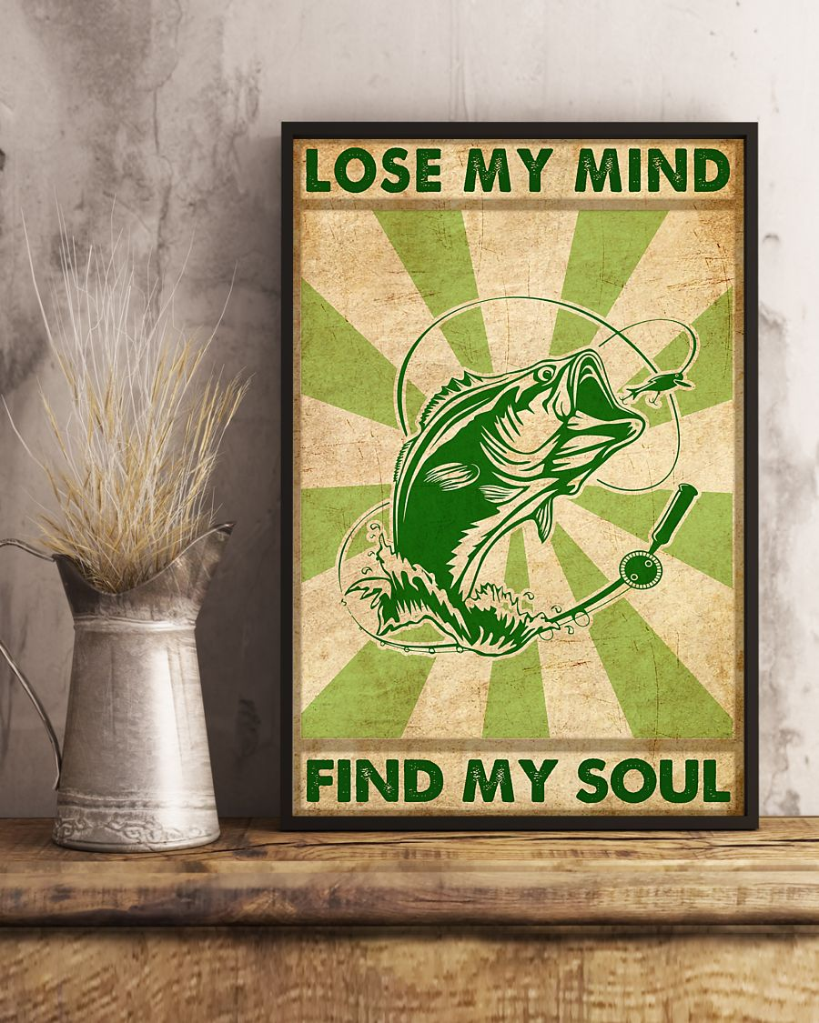Fishing Lose My Mind Find My Soul Vintage Poster Fishing Man Wall Art Gift