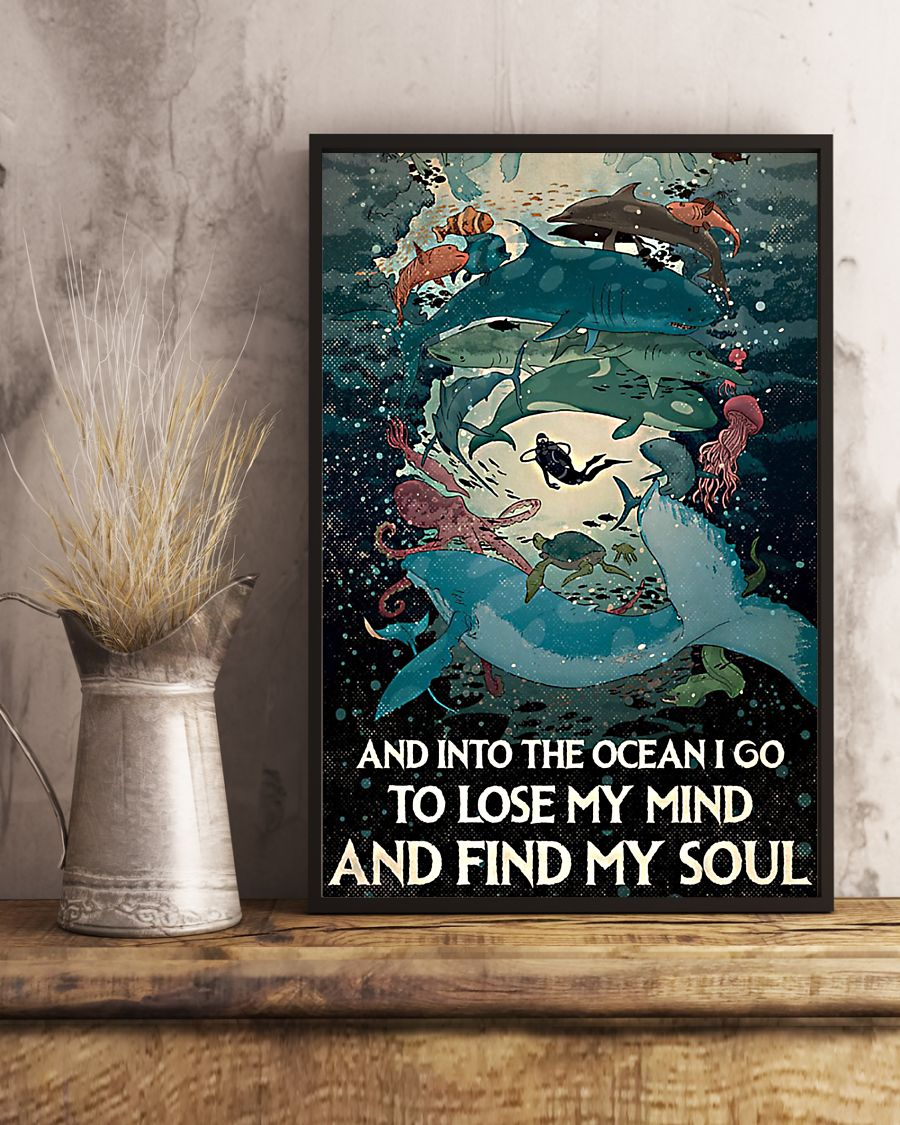 Scuba Diving And Shark Poster Into The Ocean Lose My Mind Find My Soul Vintage Room Home Decor Wall Art Gifts Idea - Mostsuit