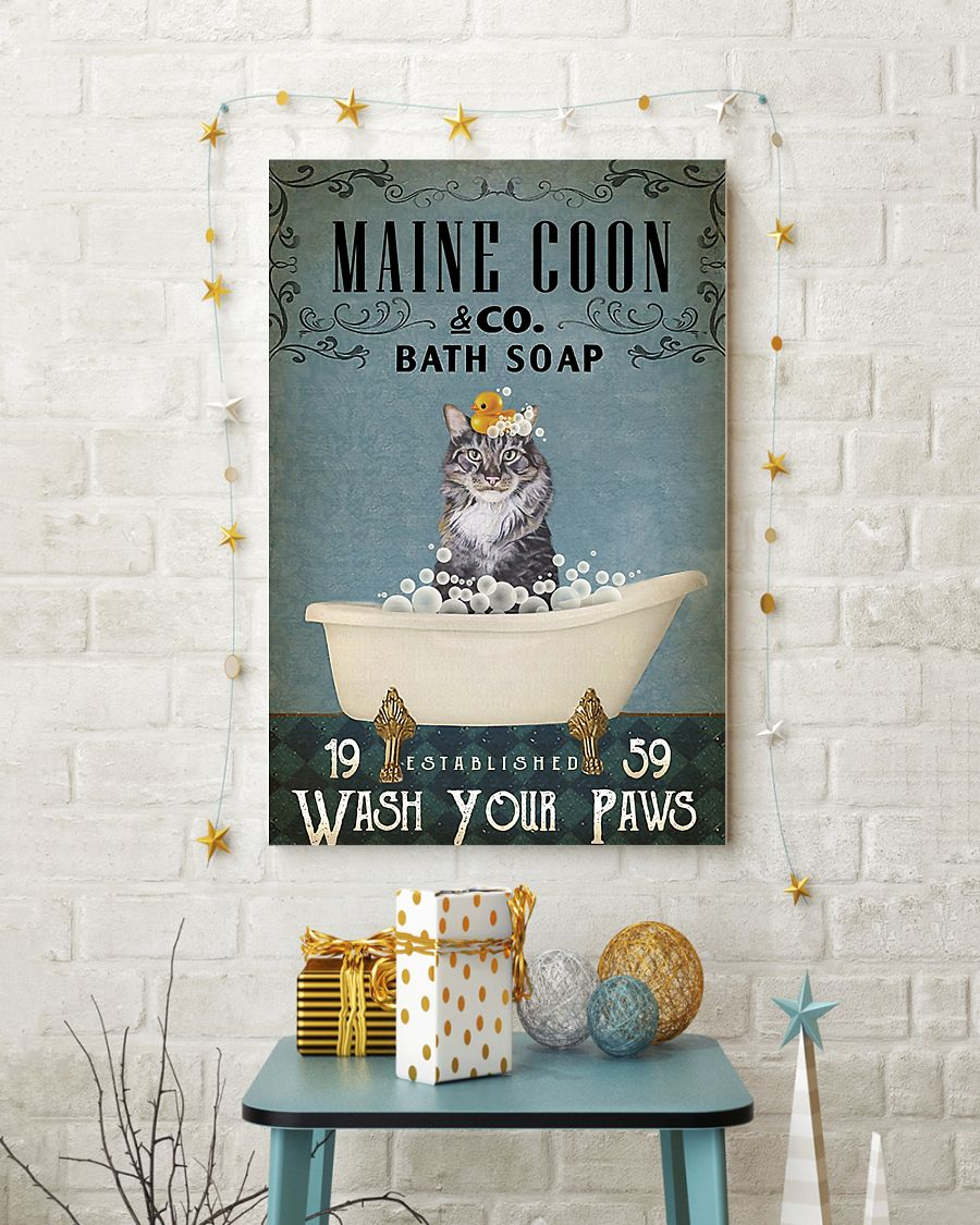 Maine Coon And Co Bath Soap Wash Your Paws Poster Cat Loves Vintage Room Home Decor Wall Art Gifts Idea - Mostsuit