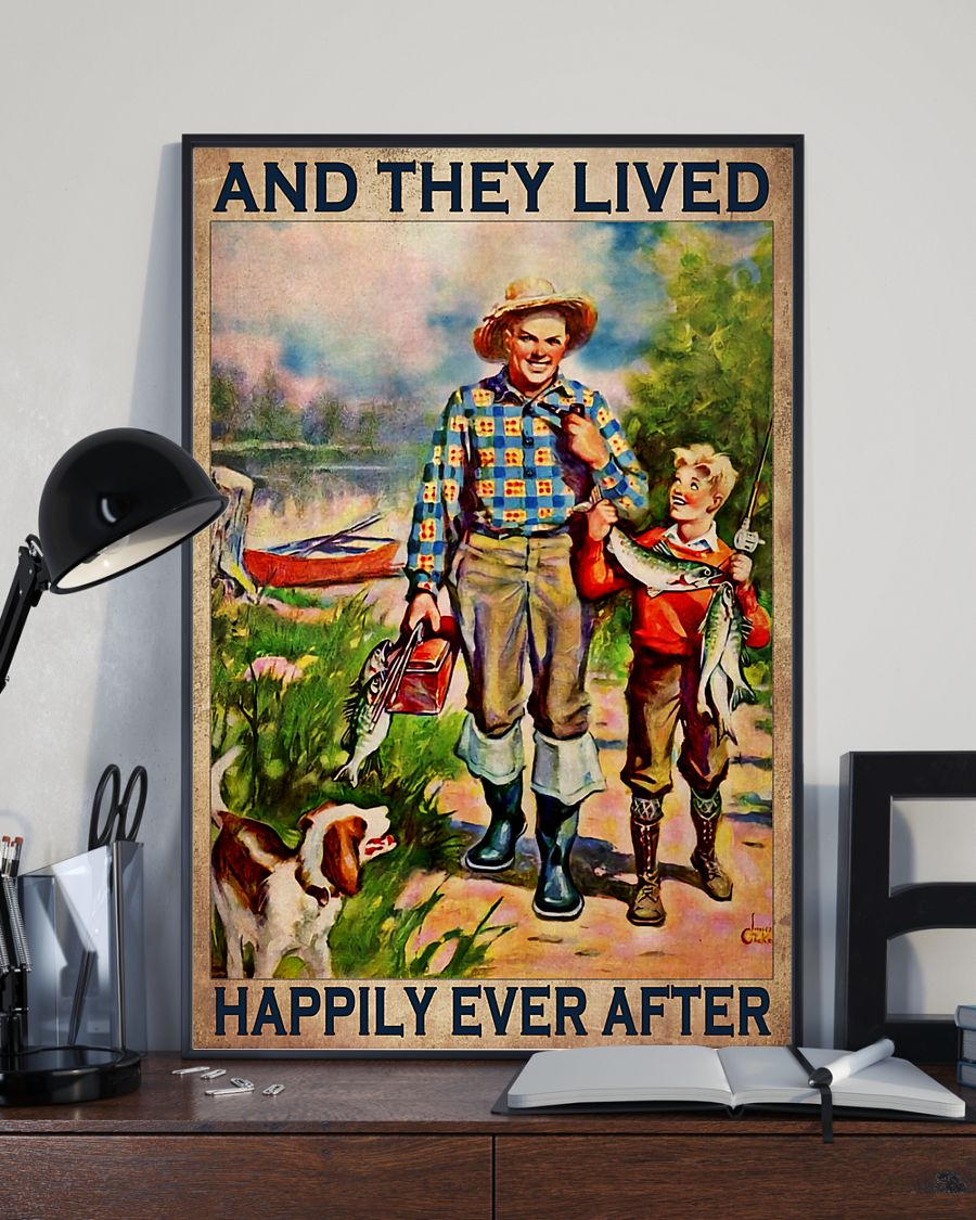 Fishing Dog Loves Poster And They Lived Happily Ever After Father And Son Vintage Room Home Decor Wall Art Gifts Idea - Mostsuit
