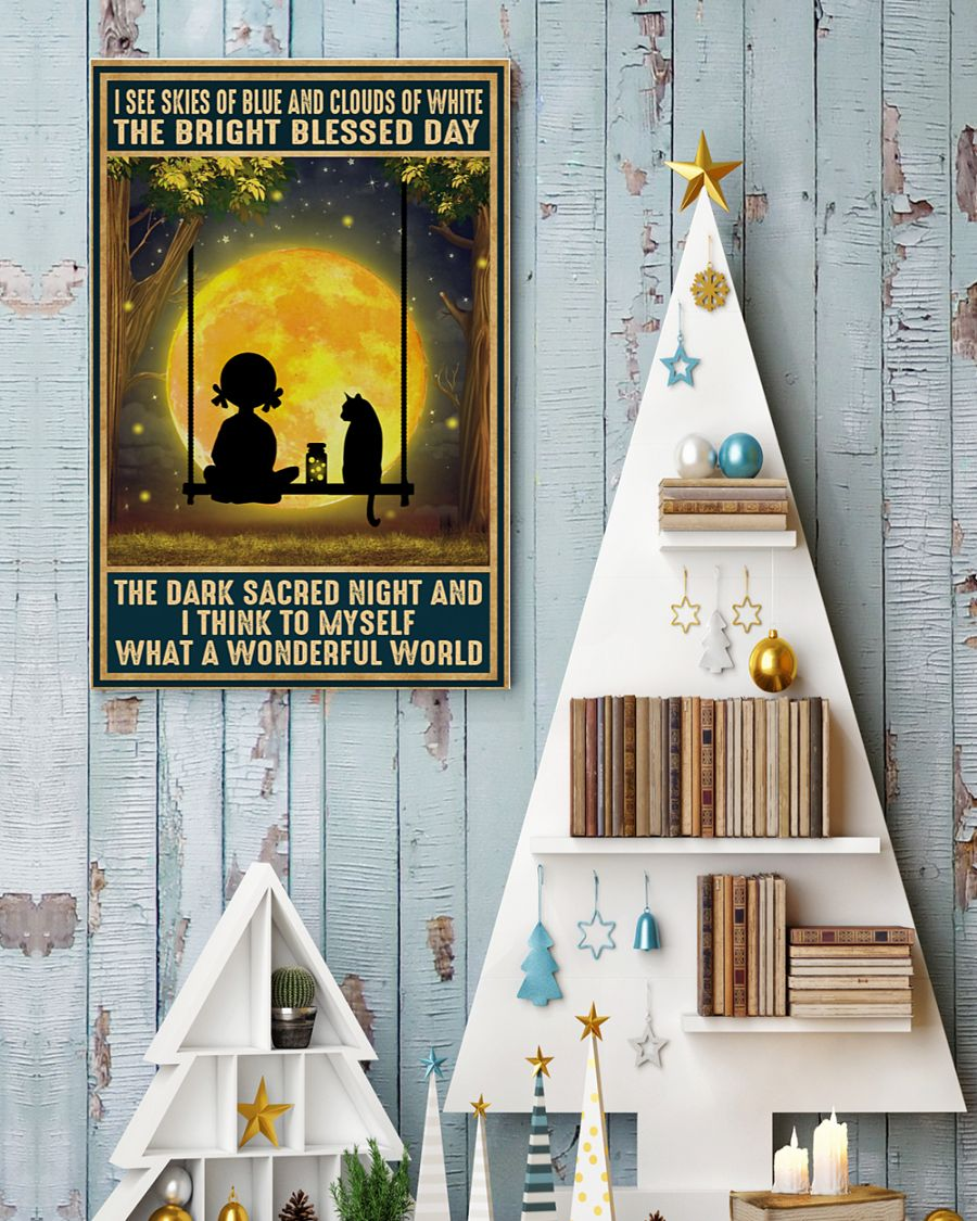 Cat Girl Moon Poster I See Skies Of Blue And Clouds Of White Vintage Room Home Decor Wall Art Gifts Idea - Mostsuit