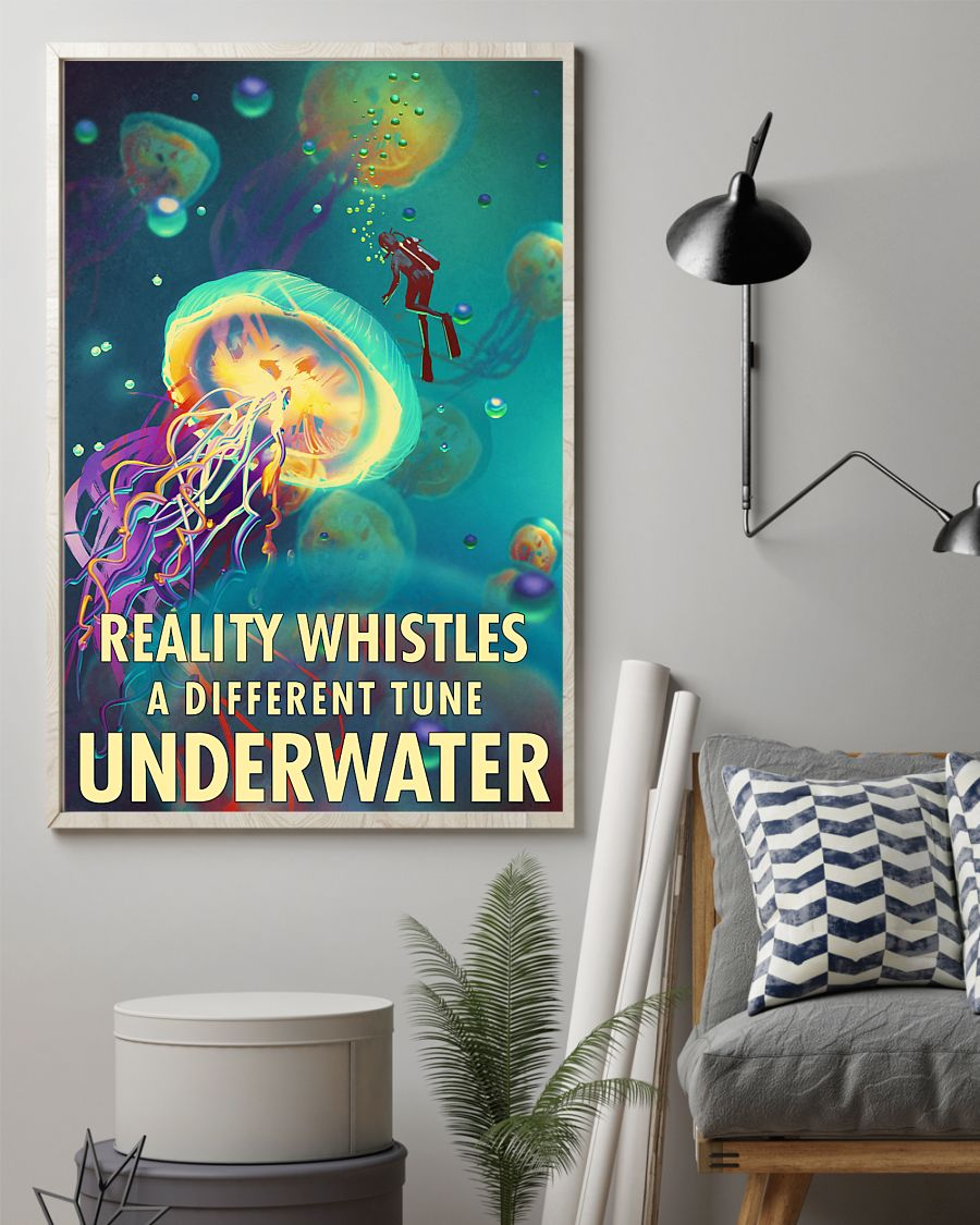 Scuba Diving Jellyfish Poster Reality Whistles A Different Tune Underwater Vintage Room Home Decor Wall Art Gifts Idea - Mostsuit