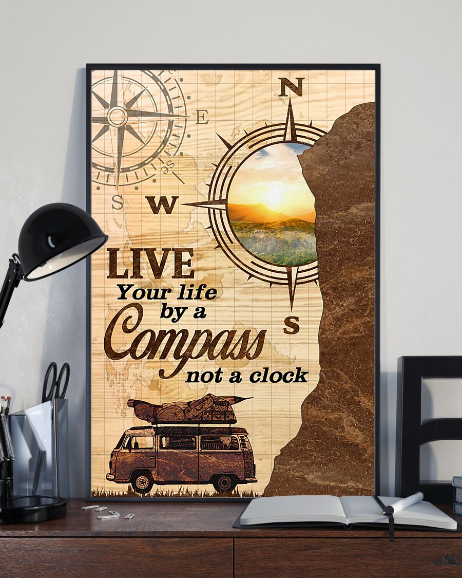 Travel Car Camping Poster Live Your Life By A Compass Not A Clock Vintage Room Home Decor Wall Art Gifts Idea - Mostsuit