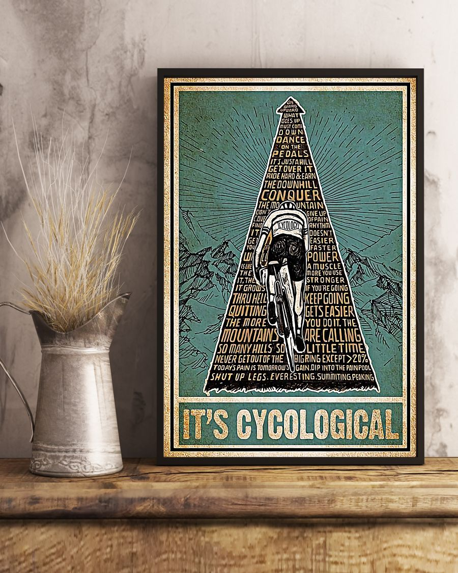 Cycling It's Cycological Poster Cyclist Vintage Wall Art Gift