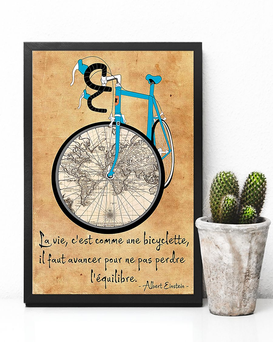 Cycling La Vie C'est Comme Faire Du V‚lo Poster Vintage Blue Bicycle Room Home Decor Wall Art Gifts Idea - Mostsuit