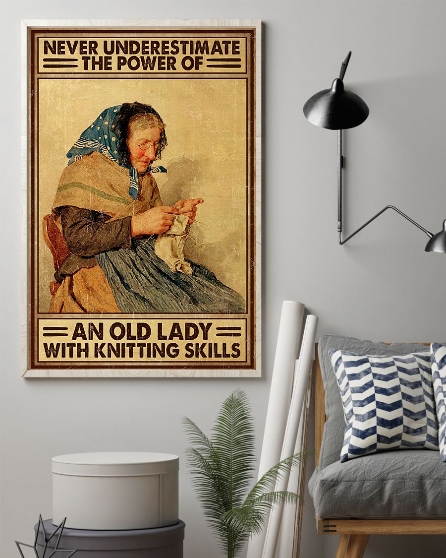 Knitting Canvas Prints Never Underestimate An Old Lady With Knitting Skills Vintage Wall Art Gifts Vintage Home Wall Decor Canvas - Mostsuit