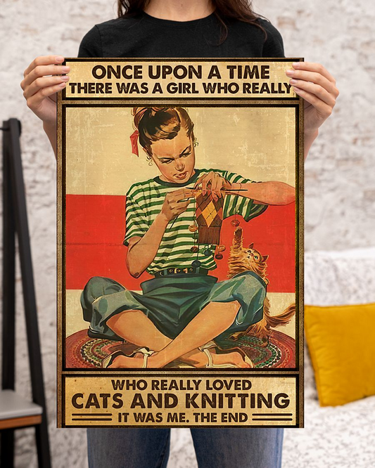Knitting And Cats Loves Canvas Prints Once Upon A Time There Was A Girl Vintage Wall Art Gifts Vintage Home Wall Decor Canvas - Mostsuit