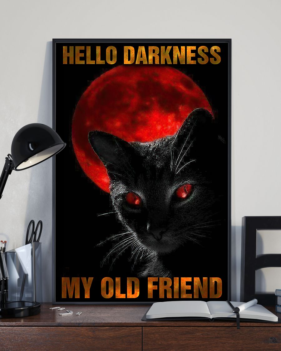 Black Cat Red Moon Hello Darkness Poster Vintage Room Home Decor Wall Art Gifts Idea - Mostsuit