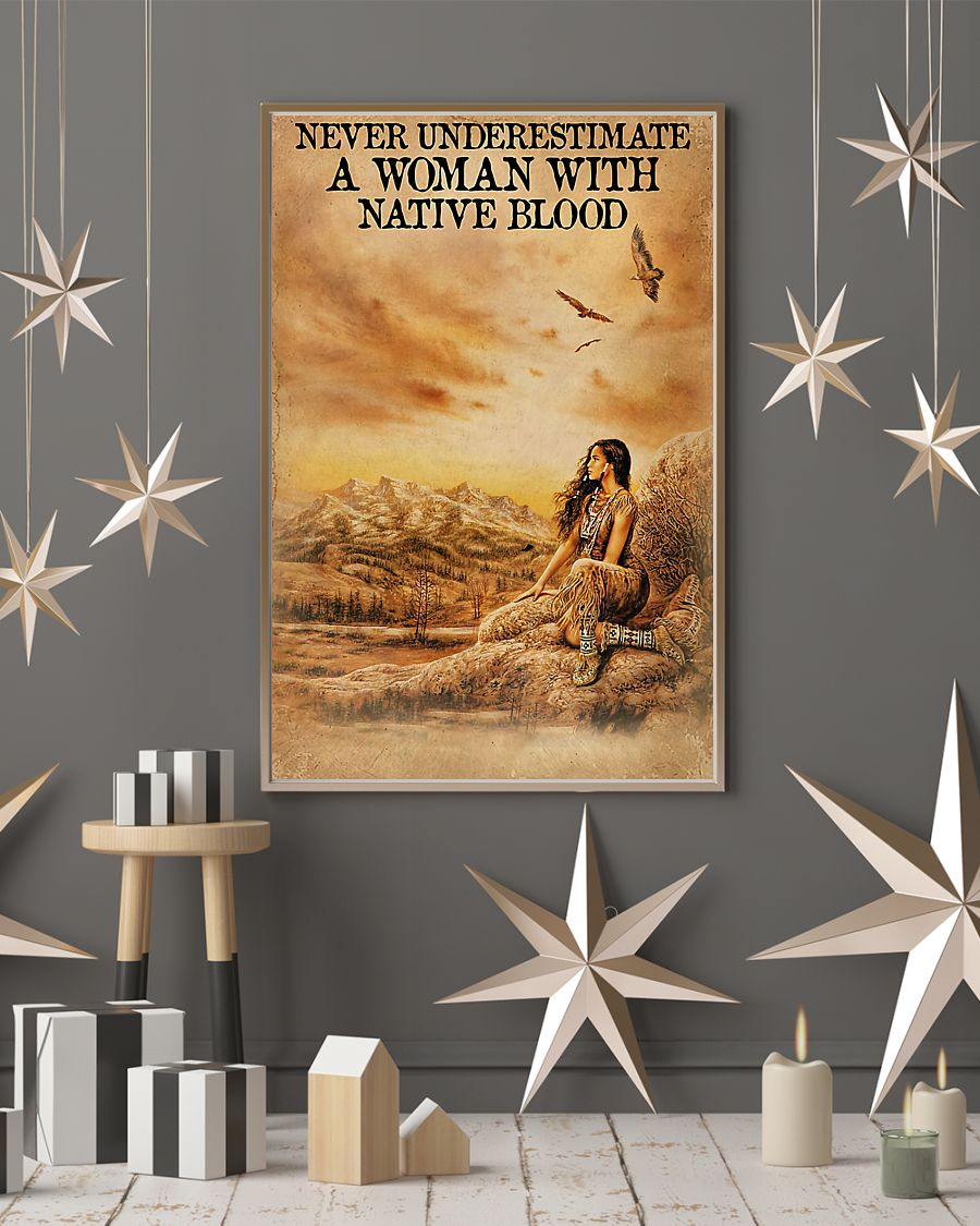 Native American Canvas Prints Never Underestimate A Woman With Native Blood Vintage Wall Art Gifts Vintage Home Wall Decor Canvas - Mostsuit