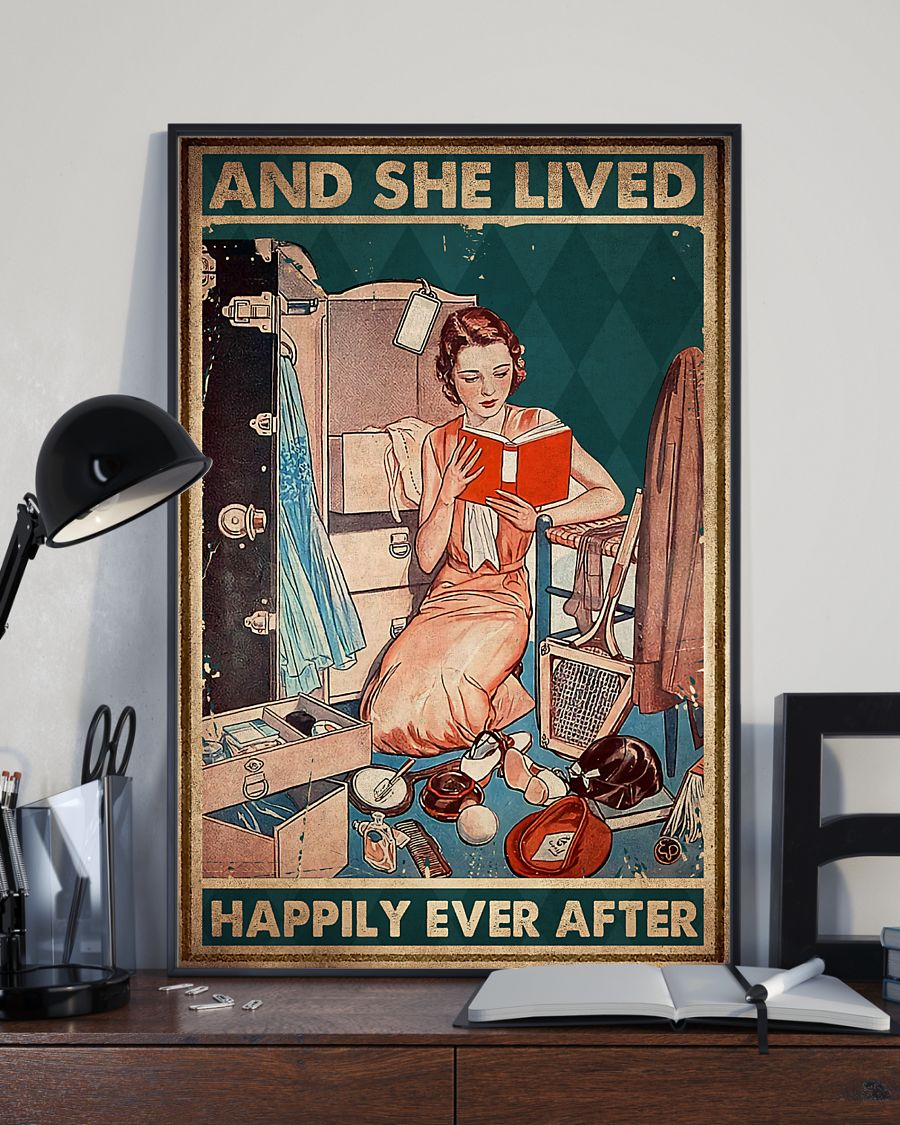 Books Loves Retro Girl Poster And She Lived Happily Ever After Vintage Room Home Decor Wall Art Gifts Idea - Mostsuit