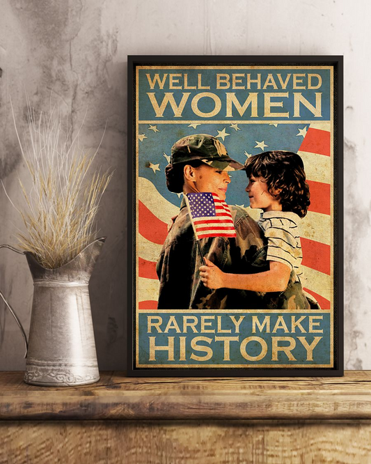 Proud Veteran Mom Poster Well Behaved Women Rarely Make History Vintage Room Home Decor Wall Art Gifts Idea - Mostsuit