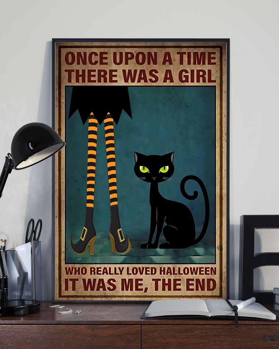 Witch Girl Black Cat Halloween Poster Once Upon A Time There Was A Girl Vintage Room Home Decor Wall Art Gifts Idea - Mostsuit