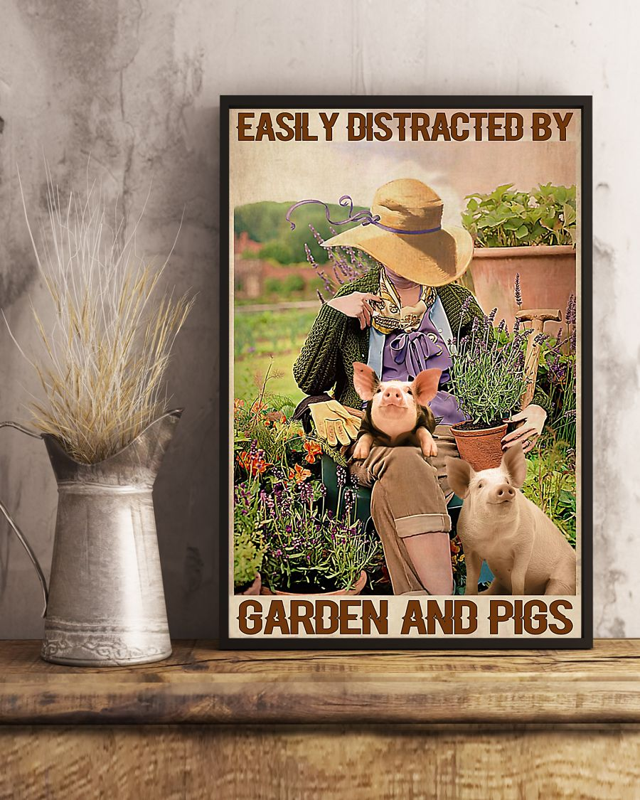 Garden Girl And Pigs Poster Easily Distracted Vintage Room Home Decor Wall Art Gifts Idea - Mostsuit