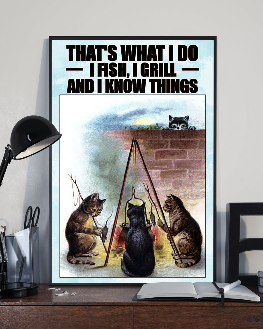 Fishing Cats Poster That's What I Do I Fish I Grill And I Know Things Vintage Room Home Decor Wall Art Gifts Idea - Mostsuit