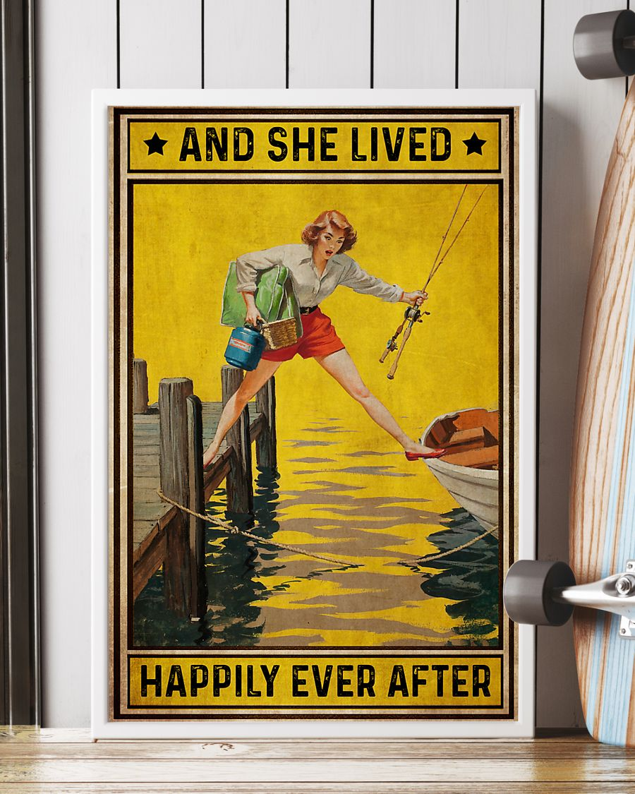 Fishing Poster And She Lived Happily Ever After Vintage Room Home Decor Wall Art Gifts Idea - Mostsuit