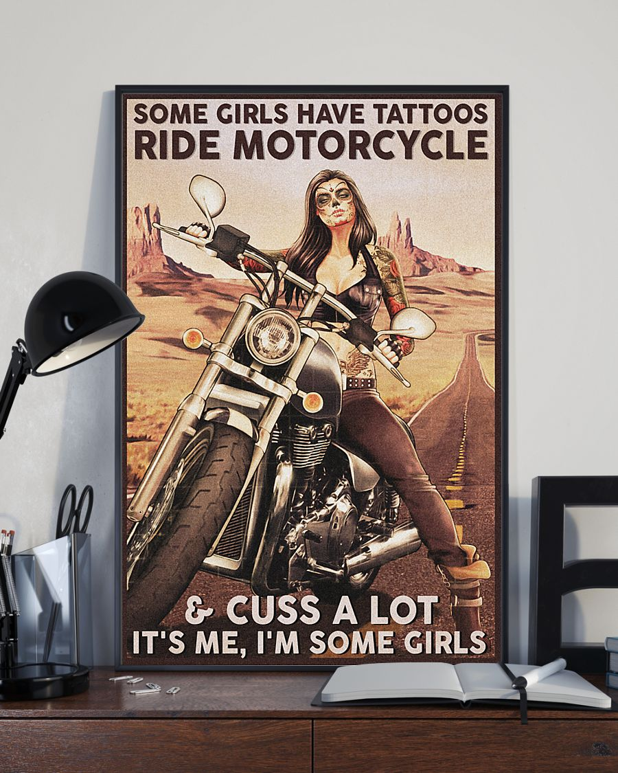 Tattooed Biker Poster Some Girls Have Tattoos Ride Motorcycle & Cuss A Lot Vintage Room Home Decor Wall Art Gifts Idea - Mostsuit