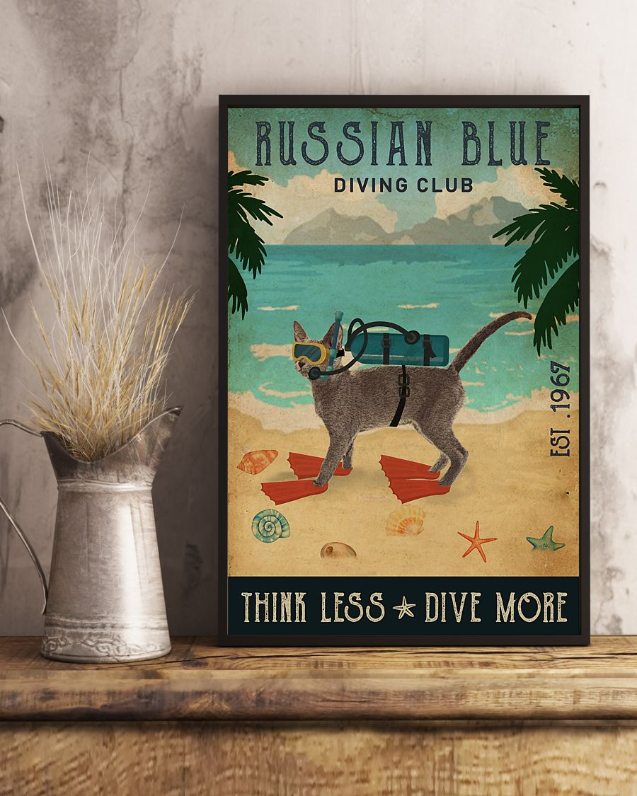 Diving Club Russian Blue Canvas Prints Think Less Dive More Vintage Wall Art Gifts Vintage Home Wall Decor Canvas - Mostsuit