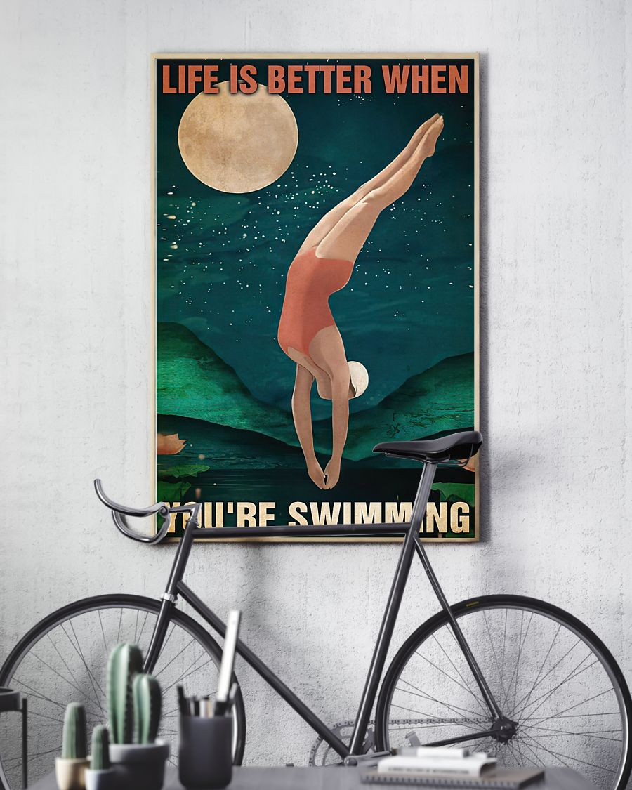Swimming Poster Life Is Better When You Are Swimming Vintage Room Home Decor Wall Art Gifts Idea - Mostsuit