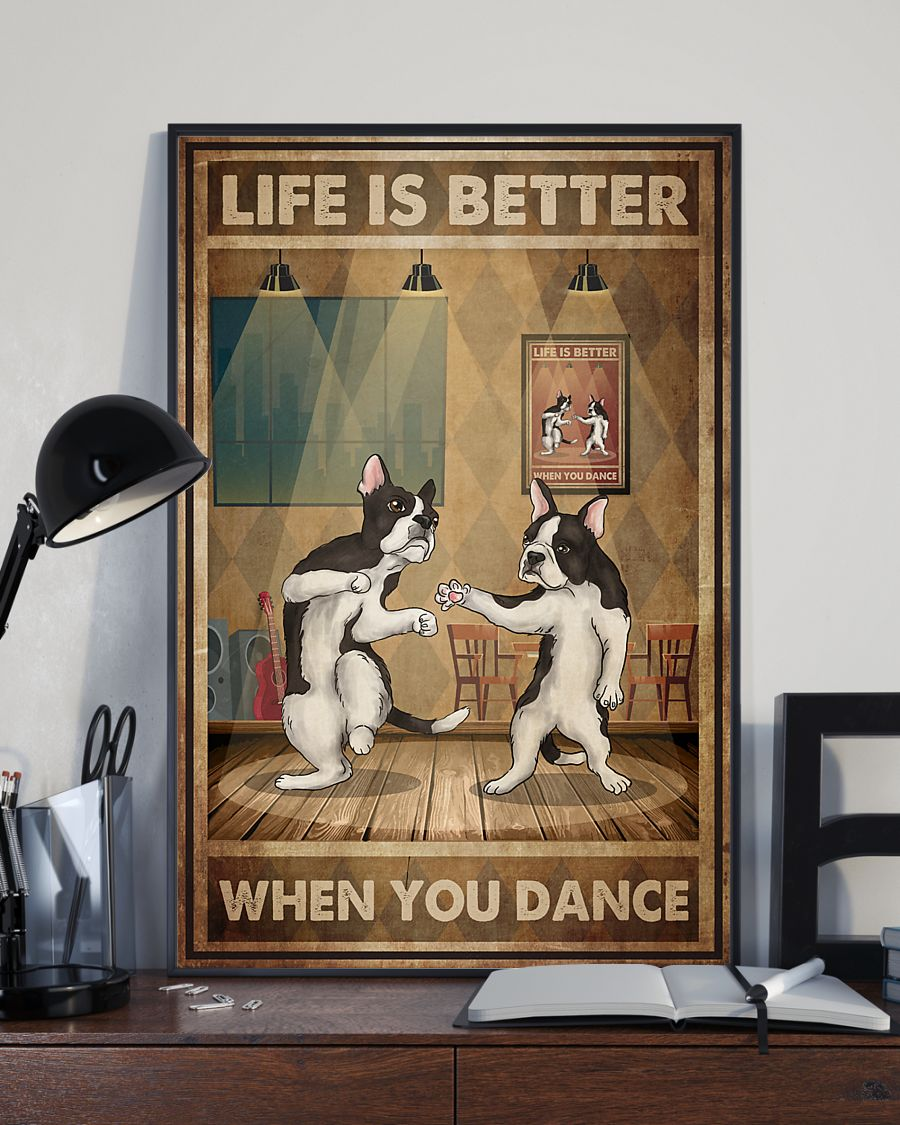 Boston Terrier Poster Life Is Better When You Dance Vintage Room Home Decor Wall Art Gifts Idea - Mostsuit