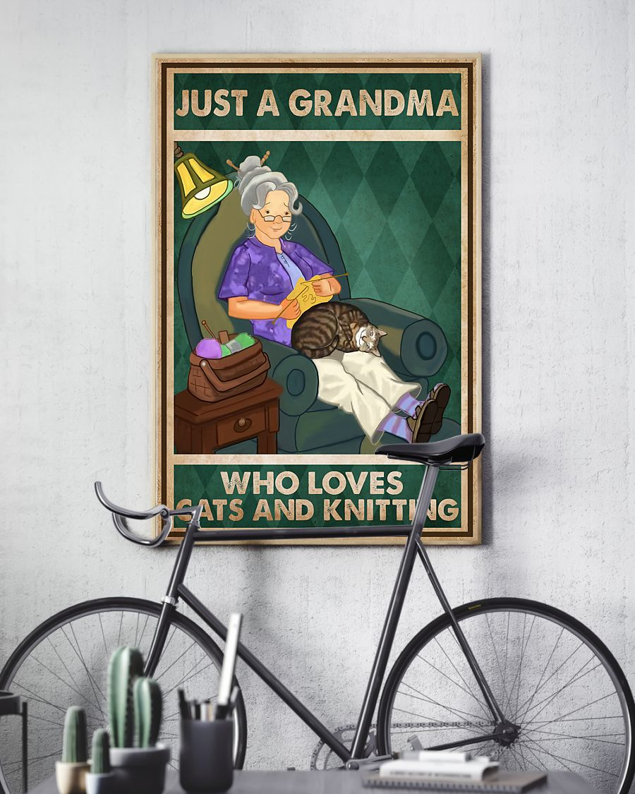 Cat Knitting Canvas Prints Just A Grandma Who Loves Cats And Knitting Vintage Wall Art Gifts Vintage Home Wall Decor Canvas - Mostsuit